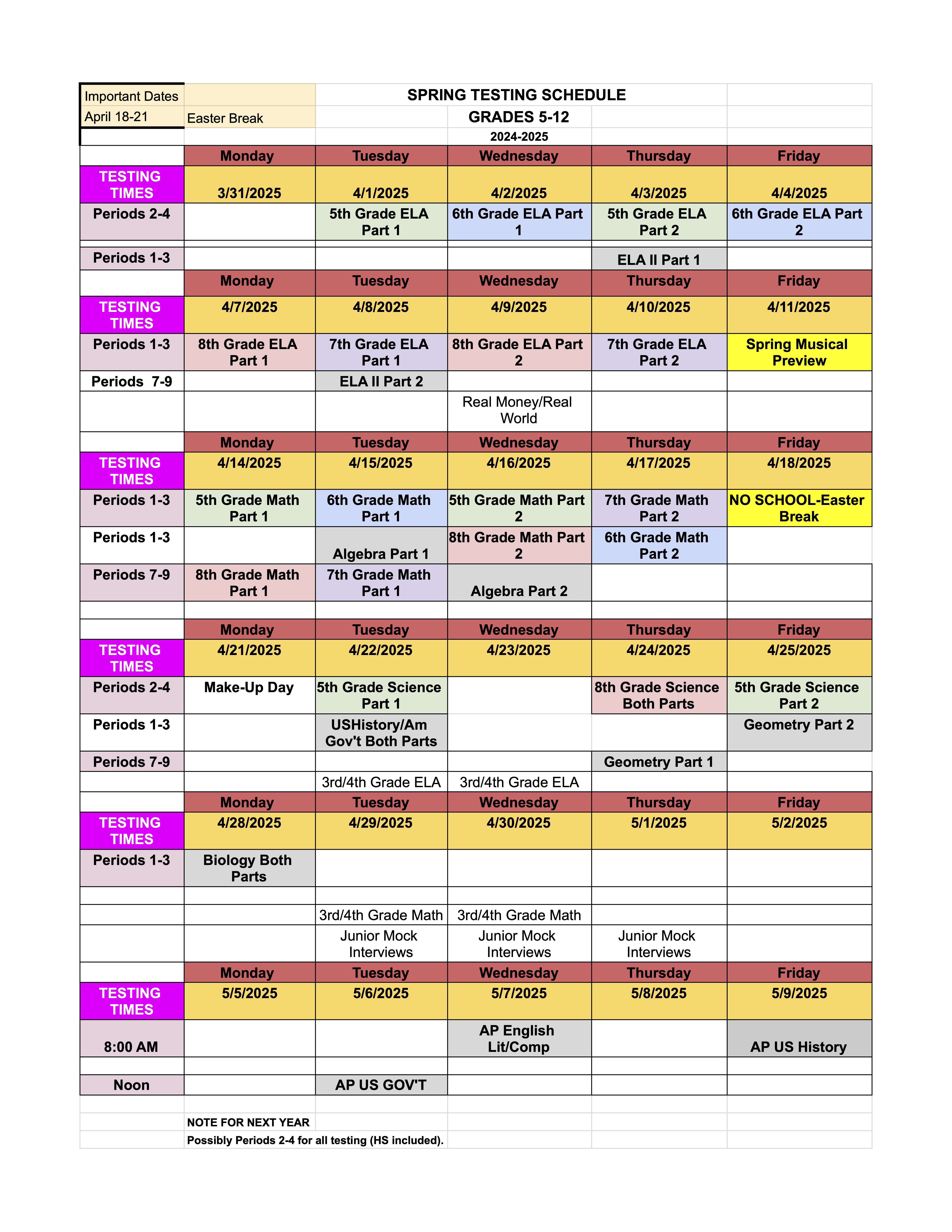 \images\Spring Testing Schedule 2024-2025